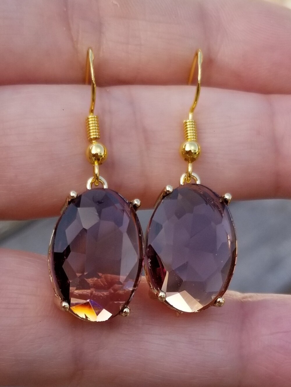 14k Gold Smoky Amethyst Dangle Earrings, Oval Amethyst Earrings Amethyst Jewelry